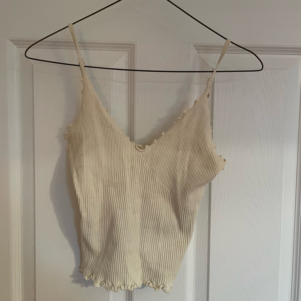 Free People Cream Camisole Fitted Ruffled Top